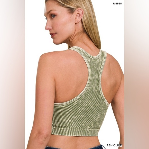 Zenana Washed Ribbed Seamless Racerback Tank w/ Bra Pad - Picture 2 of 4